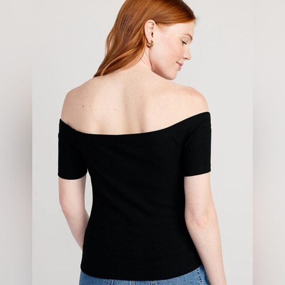 🖤 Old Navy Black Off-The-Shoulder Fitted Tee Sz XSP – Cotton Modal Blend - Picture 1 of 5